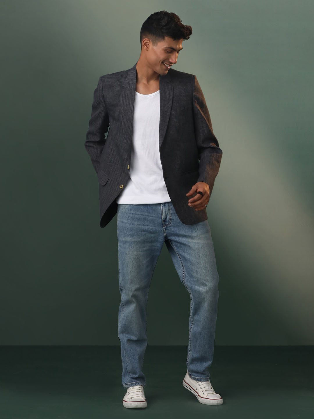 Men's Black Cotton Straight Blazer