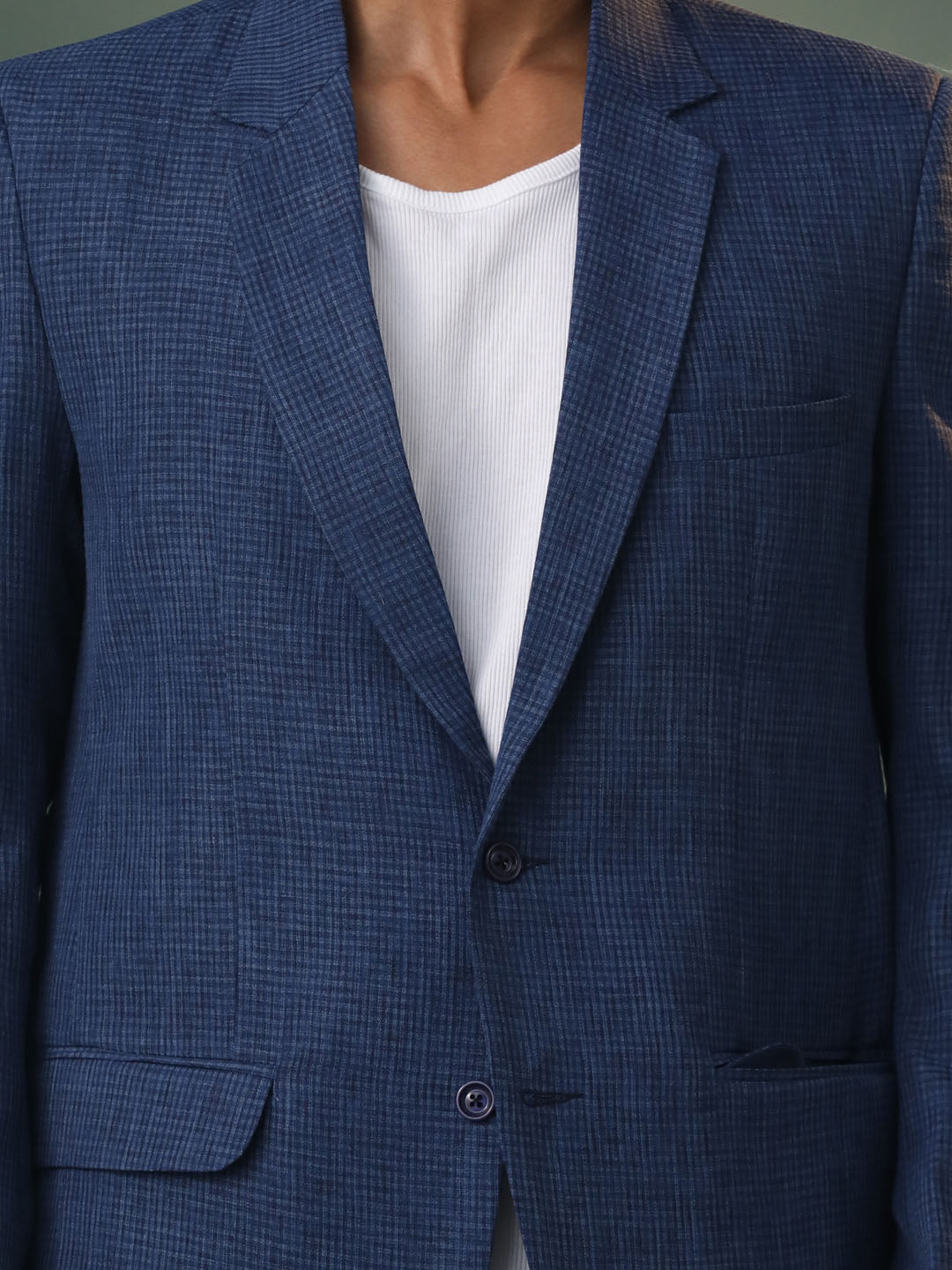 Men's Blue Cotton Straight Blazer