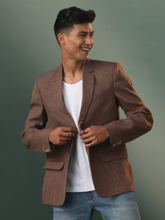 Men's Coffee Cotton Straight Blazer