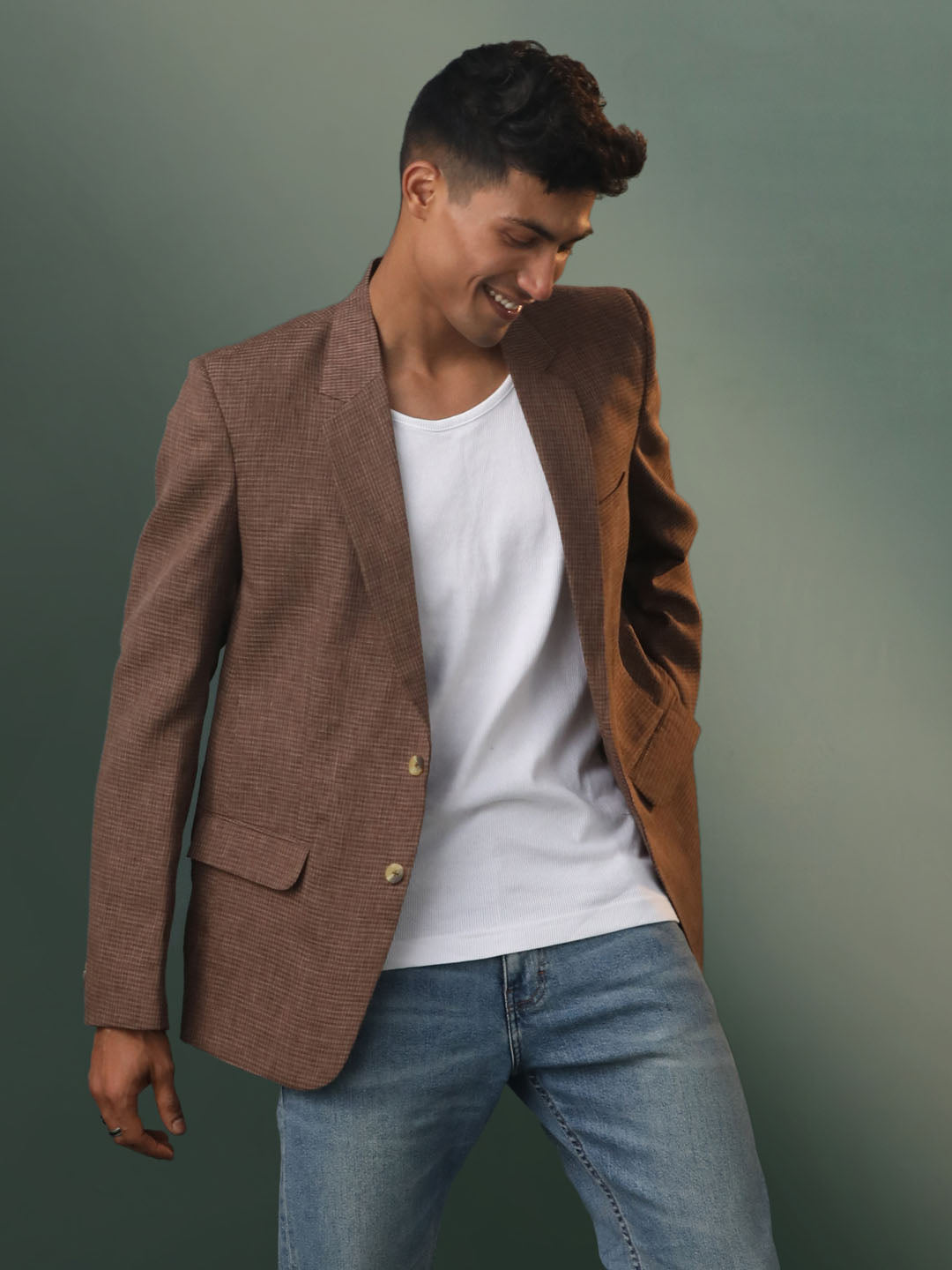 Men's Coffee Cotton Straight Blazer