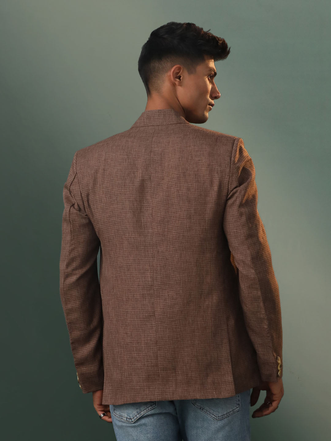 Men's Coffee Cotton Straight Blazer