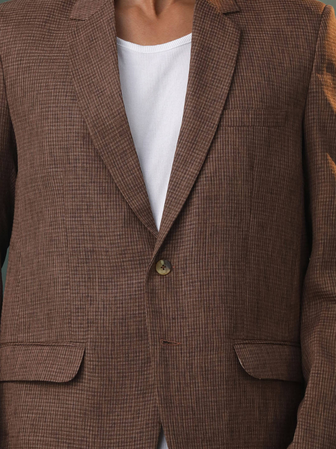Men's Coffee Cotton Straight Blazer