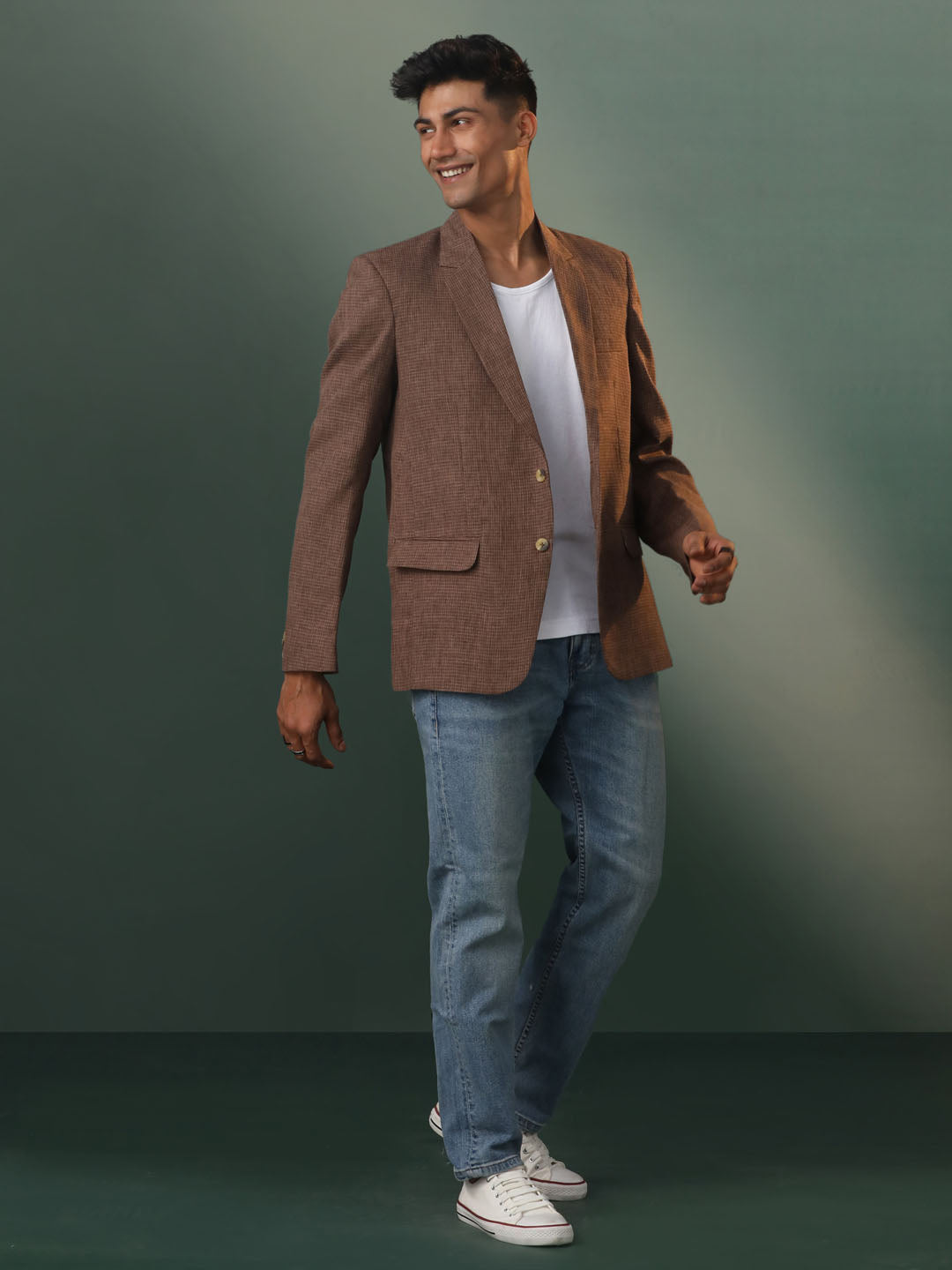 Men's Coffee Cotton Straight Blazer