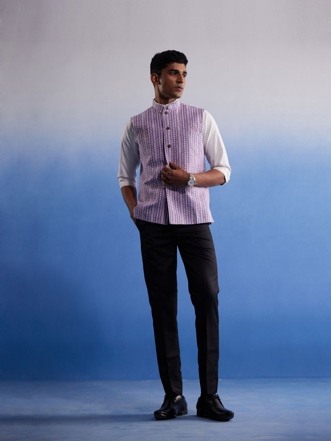 Men's Purple Cotton Straight Nehru Jacket