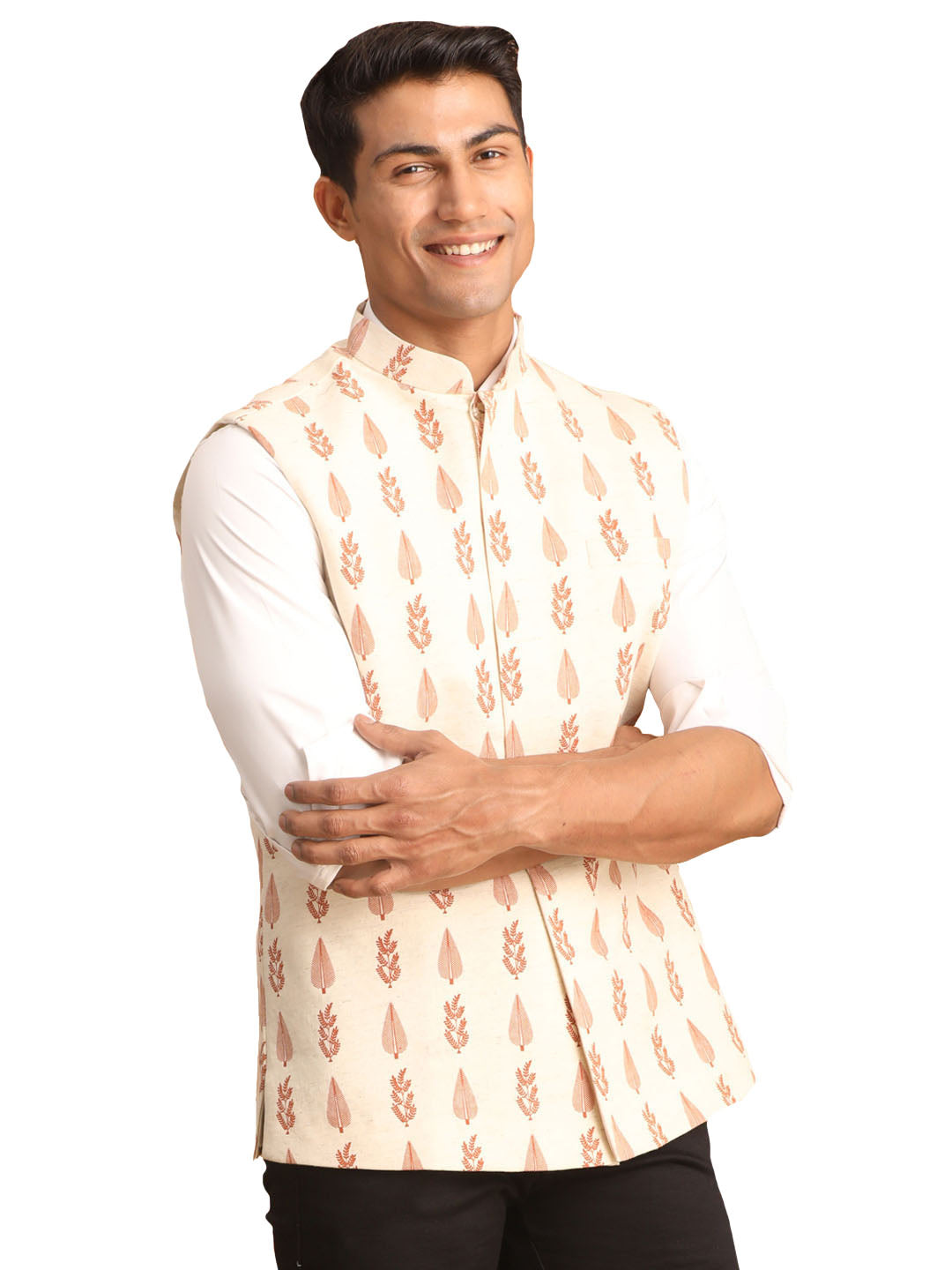 Men's Cream Cotton Straight Nehru Jacket