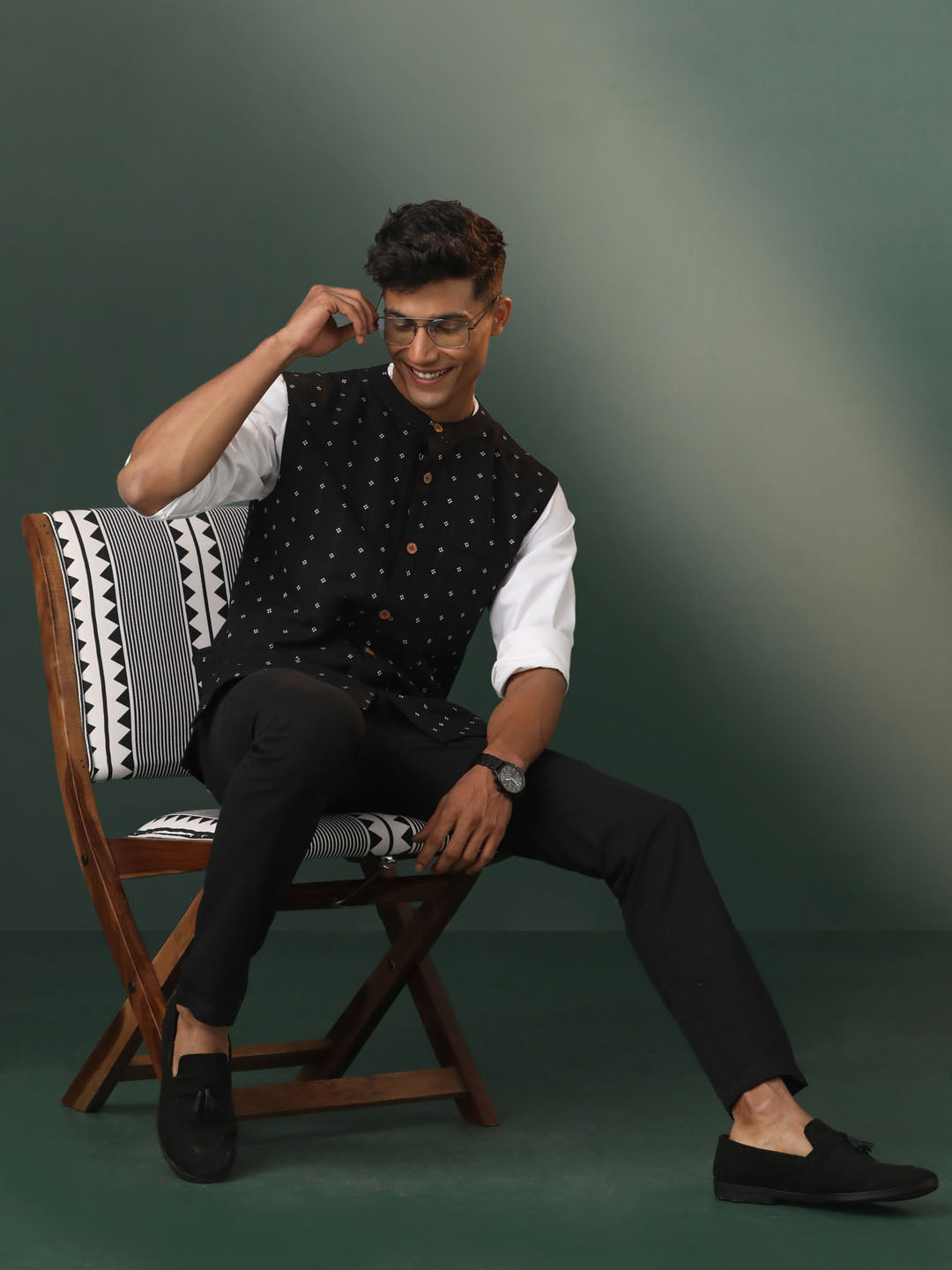 Men's Black Cotton Straight Nehru Jacket