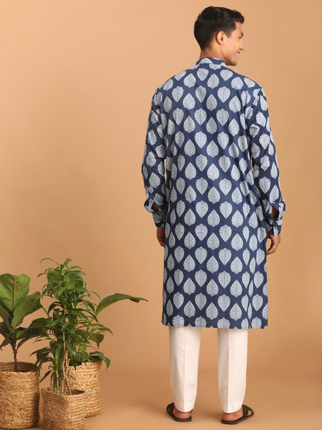 Men's Indigo Blue Cotton Straight Kurta Pyjama Set