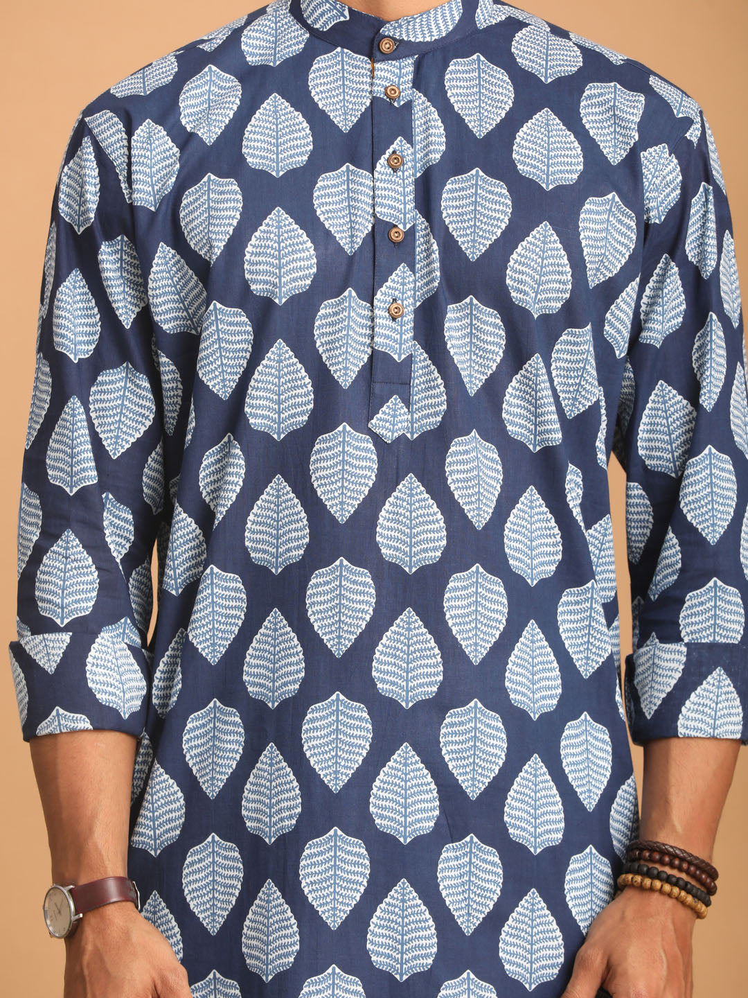 Men's Blue Cotton Straight Kurta Pyjama Set
