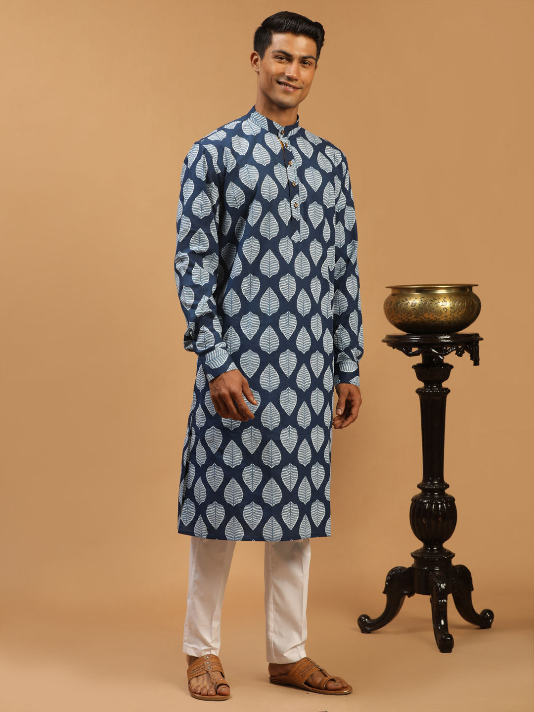 Men's Indigo Cotton Straight Kurta Pyjama Set
