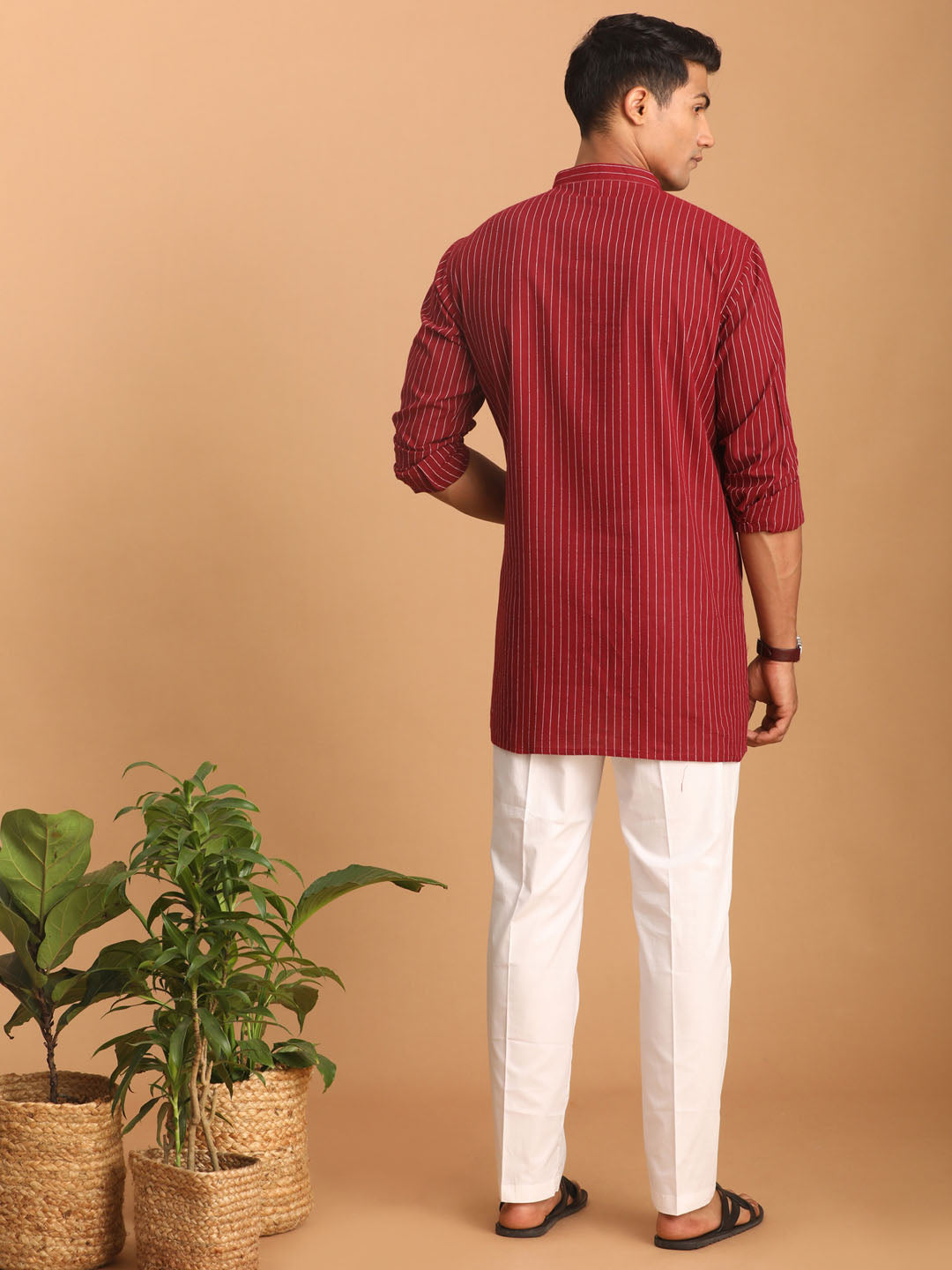 Men's Maroon Cotton Straight Kurta Pyjama Set