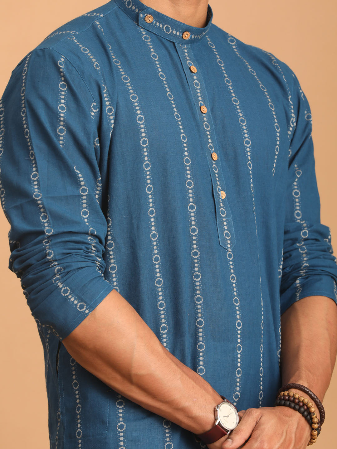 Men's Indigo Blue Cotton Straight Kurta Pyjama Set