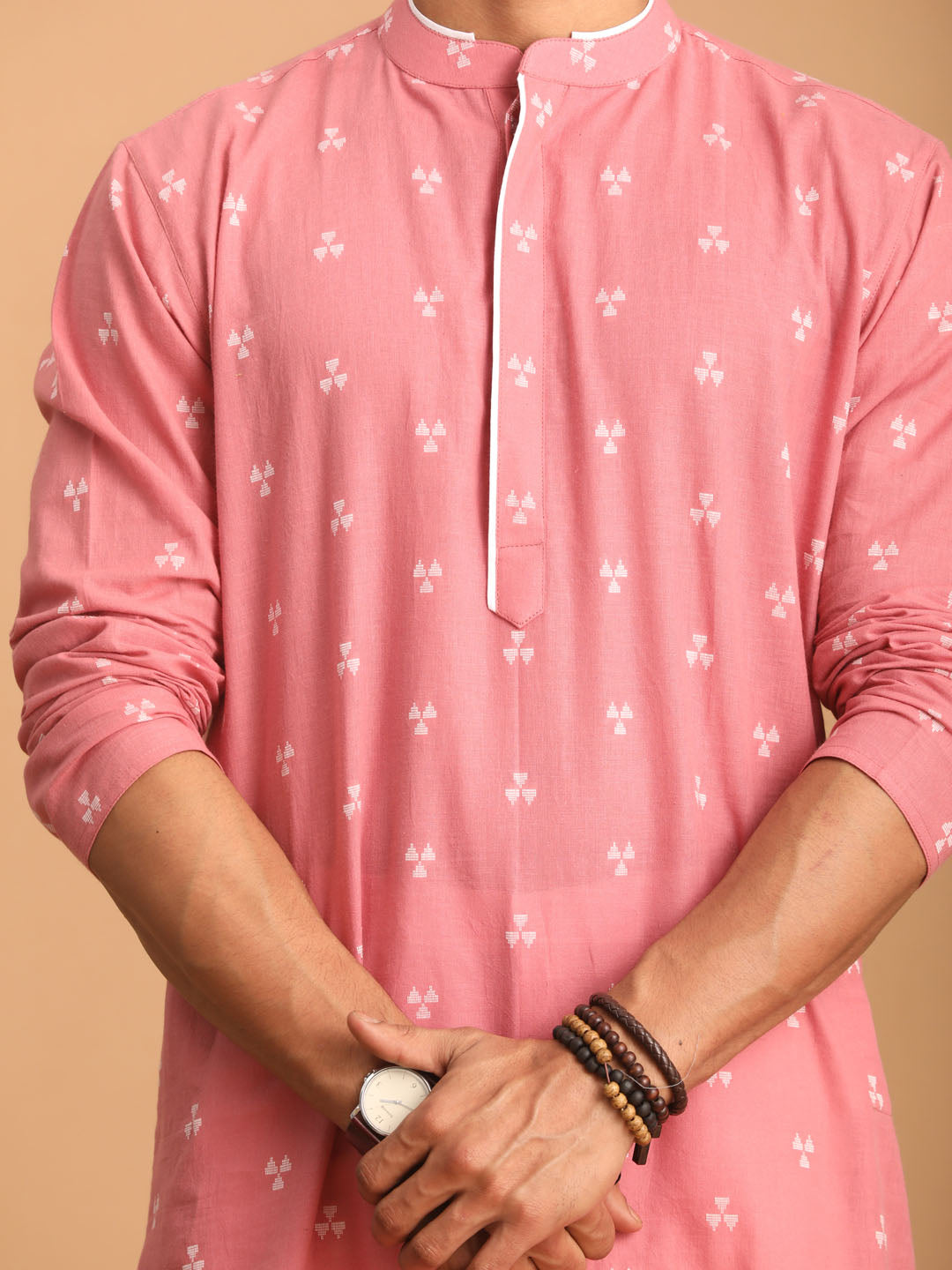 Men's Pink Cotton Straight Kurta Pyjama Set