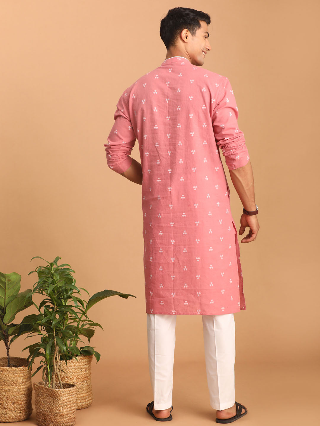 Men's Pink Cotton Straight Kurta Pyjama Set