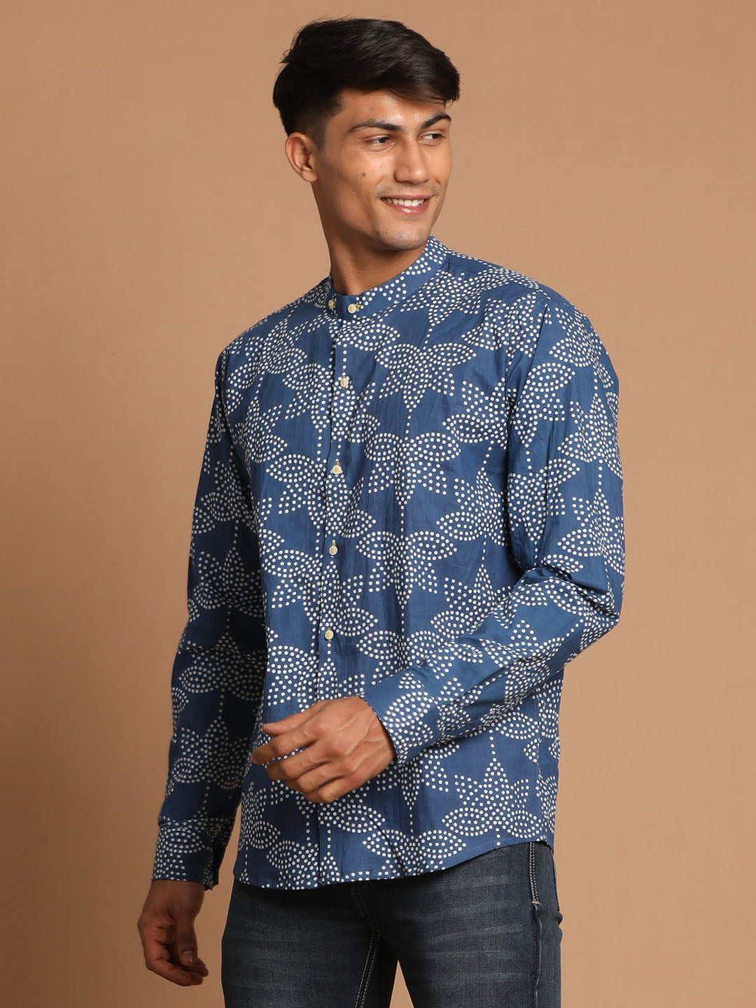 Men's Indigo Cotton Straight Ethnic Shirt
