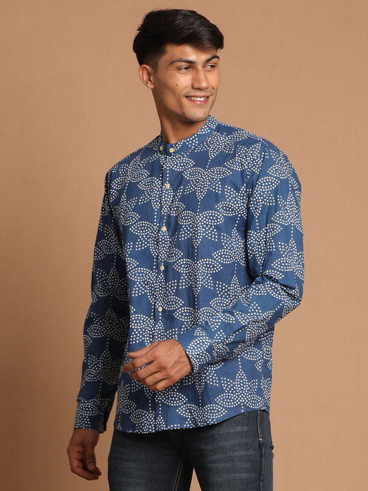 Men's Indigo Cotton Straight Ethnic Shirt