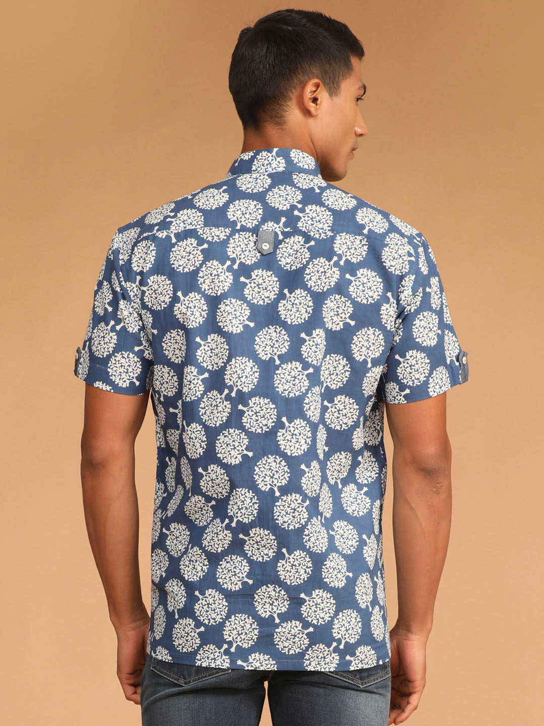 Men's Blue Cotton Straight Ethnic Shirt