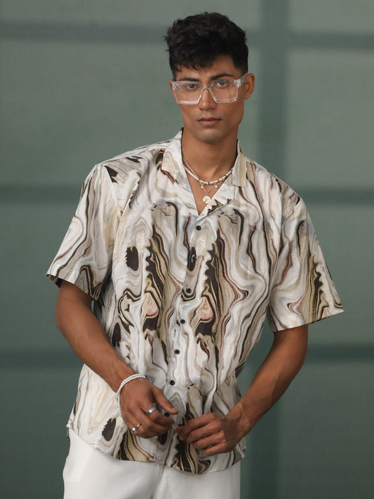 Men's Coffee Cambric Cotton Straight Ethnic Shirt