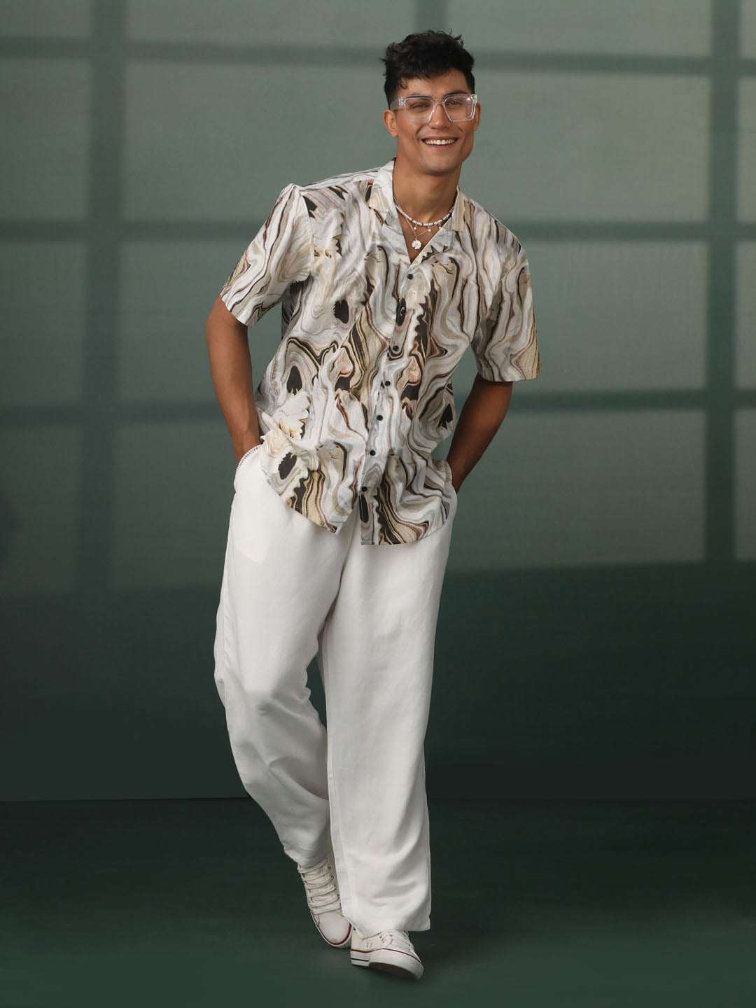 Men's Coffee Cambric Cotton Straight Ethnic Shirt