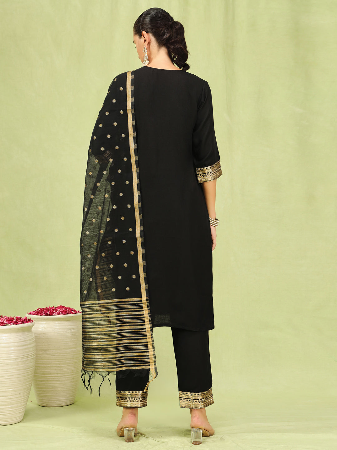 Dhiyona VV Women's Cotton Blend Kurta Pant Dupatta Set