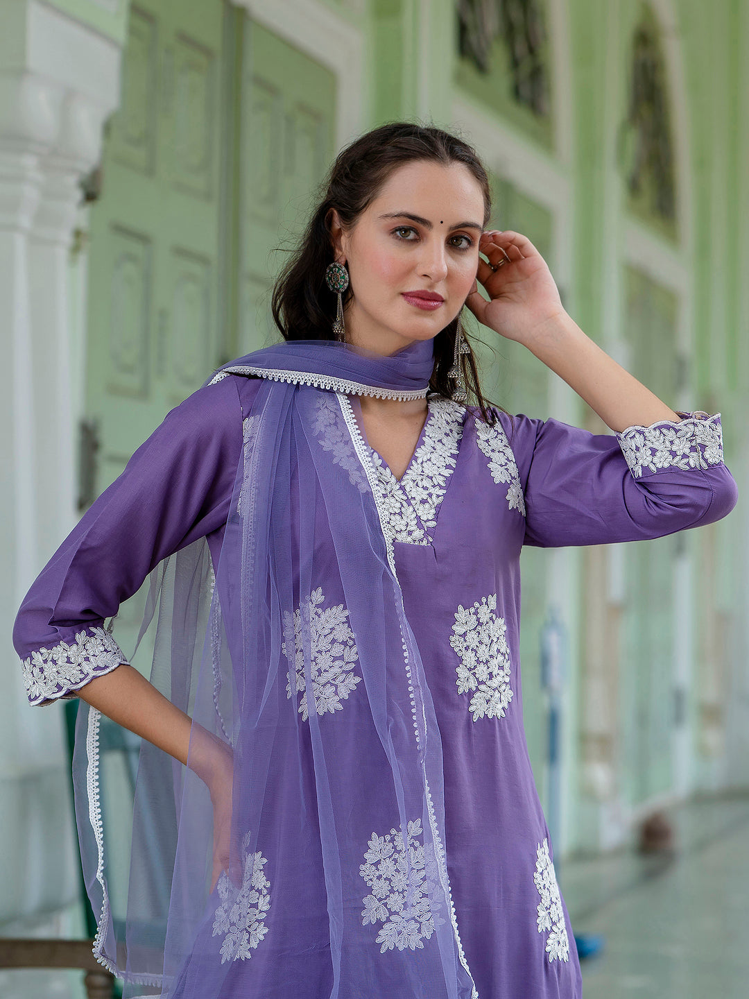 Dhiyona VV Women's Silk Blend Kurta Pant Dupatta Set
