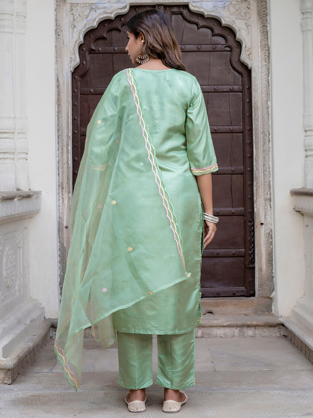 Dhiyona VV Women's Silk Blend Kurta Pant Dupatta Set