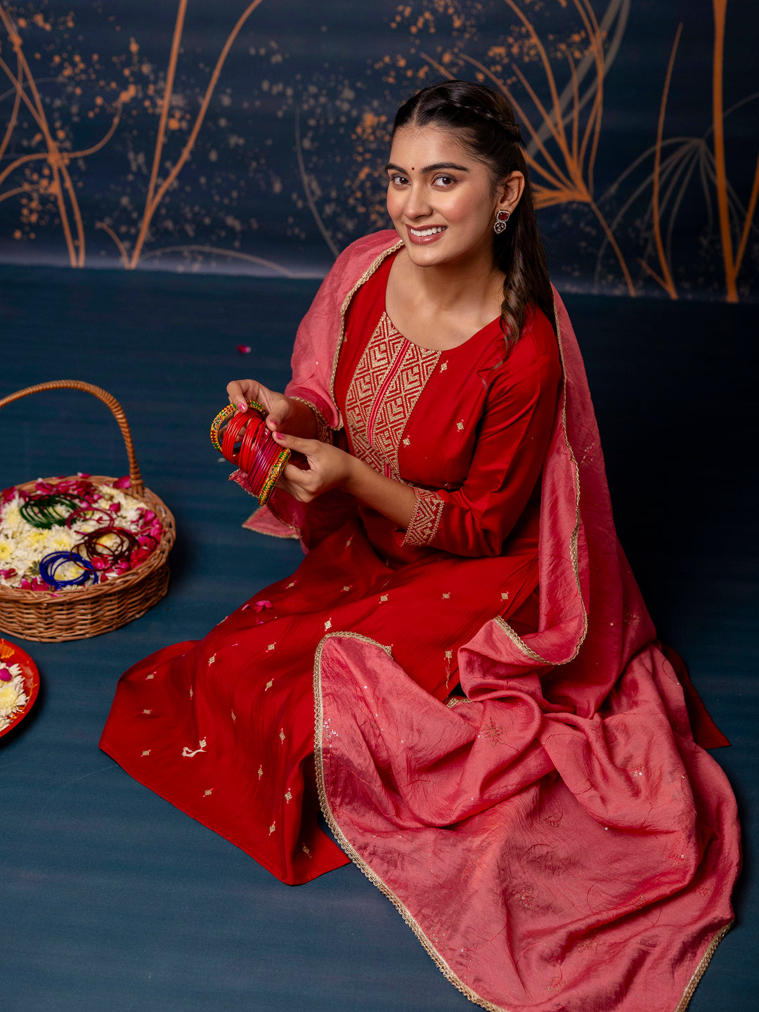 Dhiyona VV Women's Kurta and Pant Sets Silk Blend Fabric