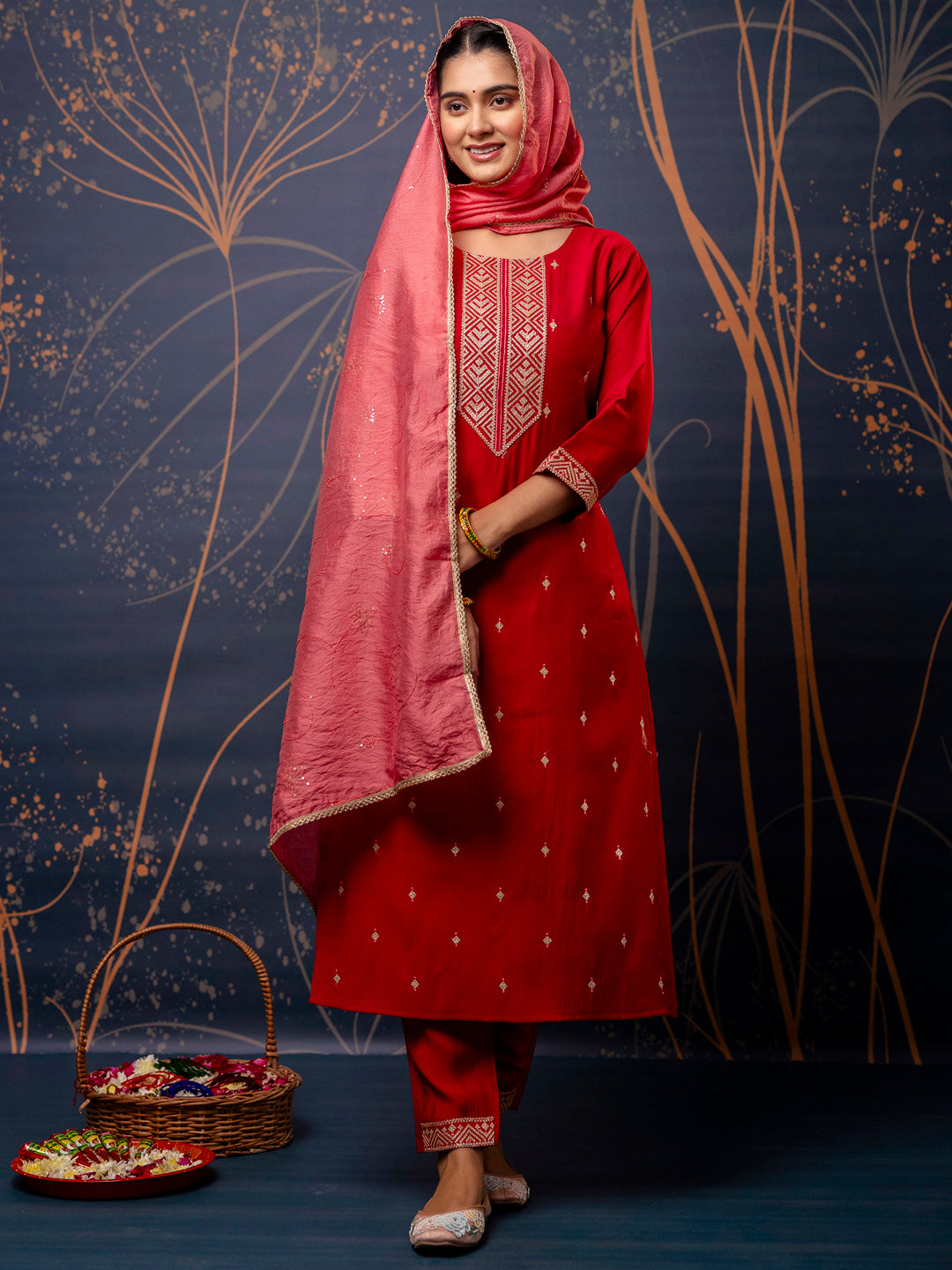 Dhiyona VV Women's Kurta and Pant Sets Silk Blend Fabric
