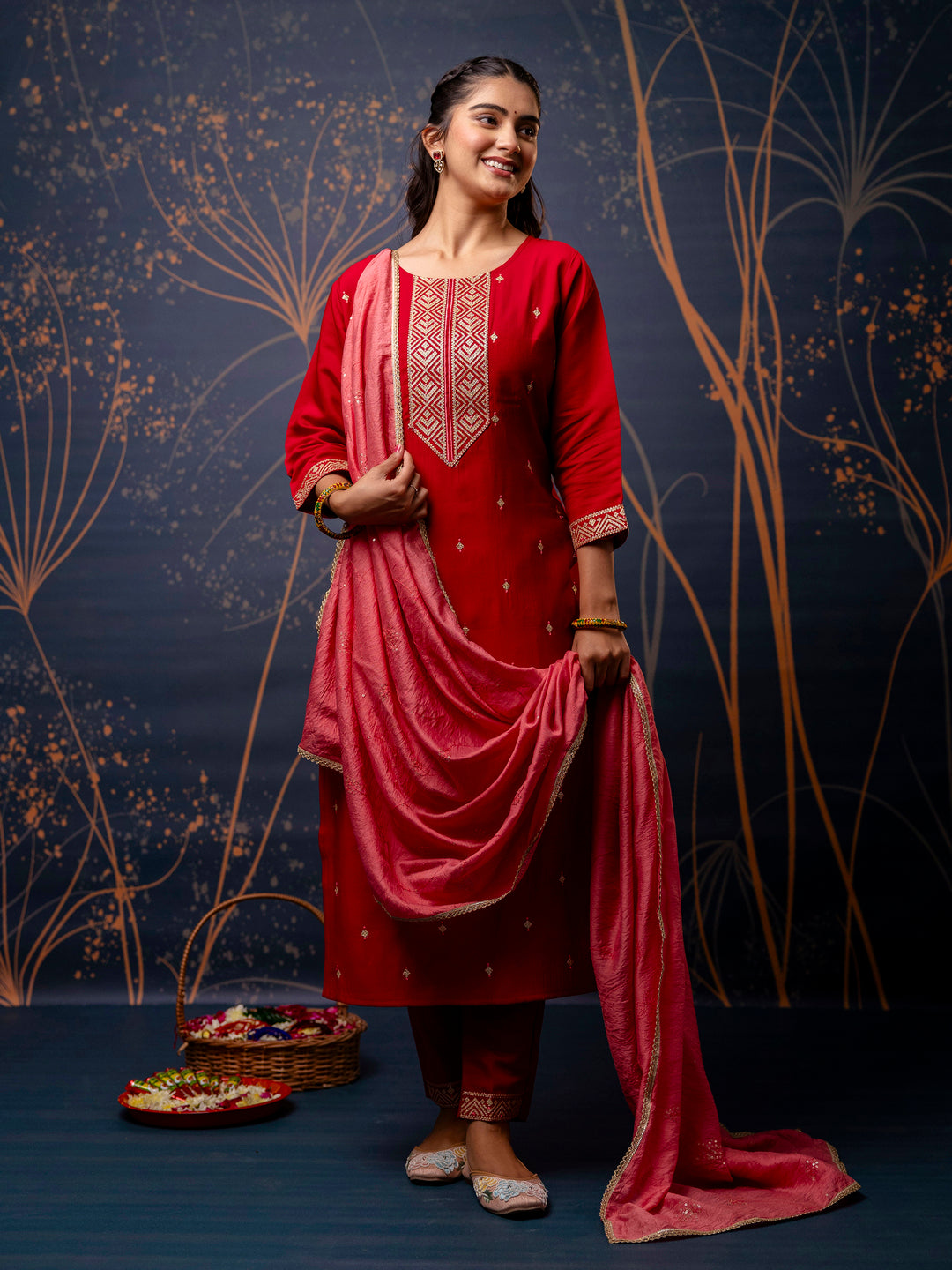 Dhiyona VV Women's Kurta and Pant Sets Silk Blend Fabric