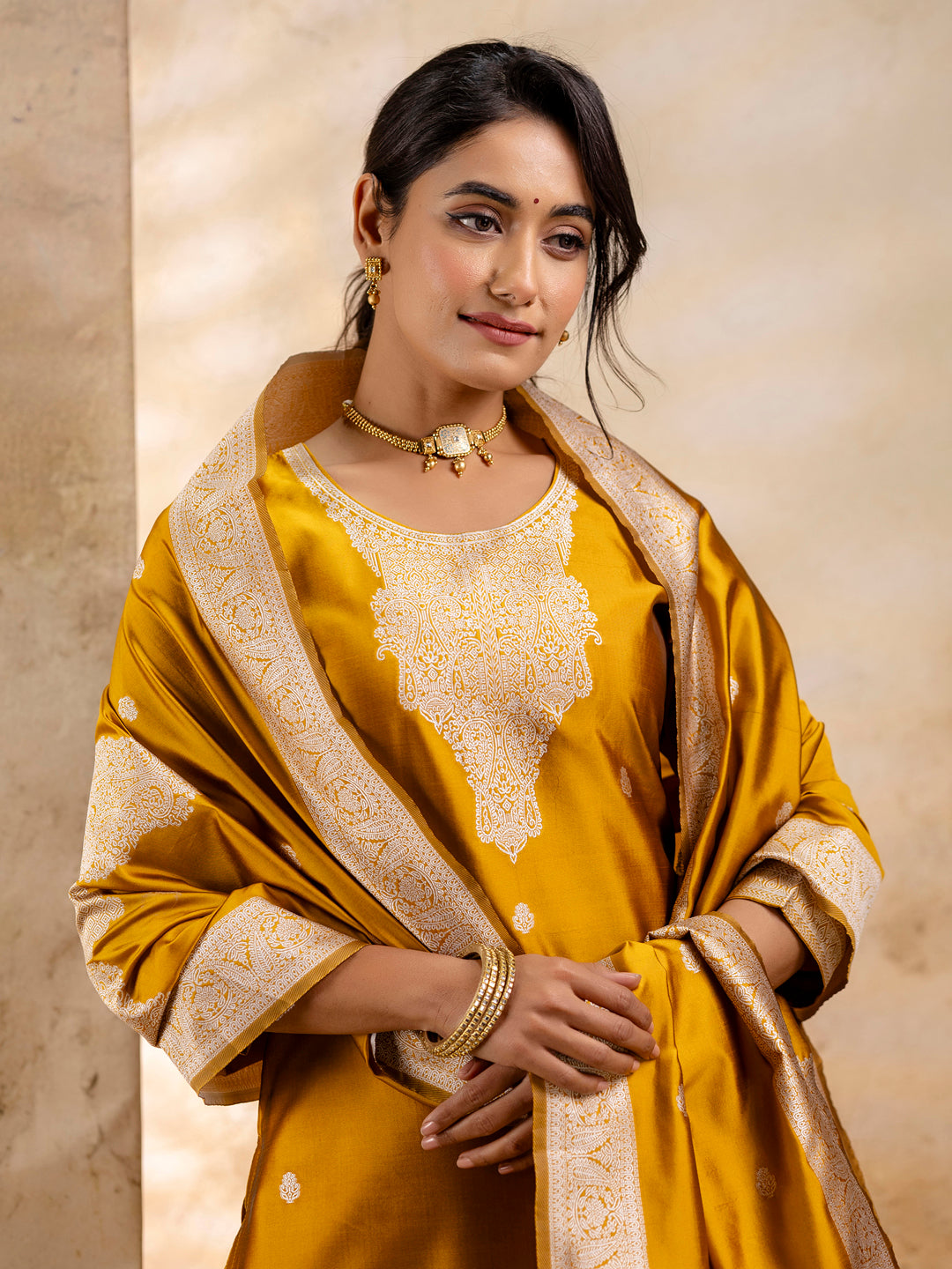 Dhiyona VV Women's Embroidered Cotton Blend Kurta Pant Sets with Dupatta