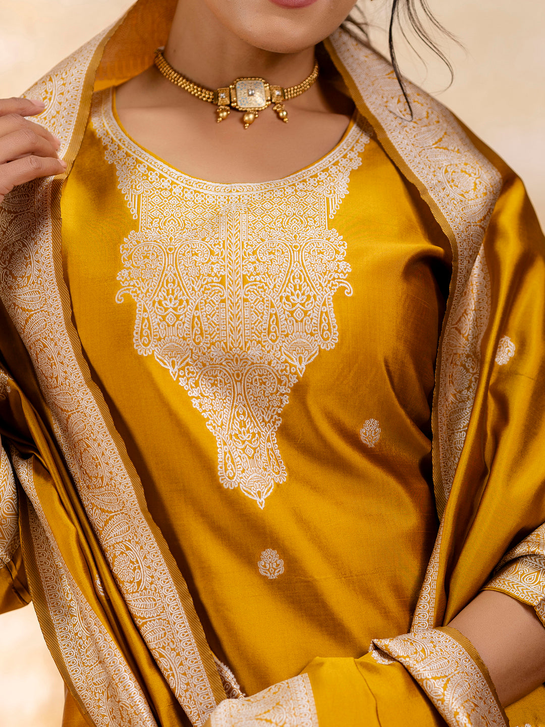 Dhiyona VV Women's Embroidered Cotton Blend Kurta Pant Sets with Dupatta