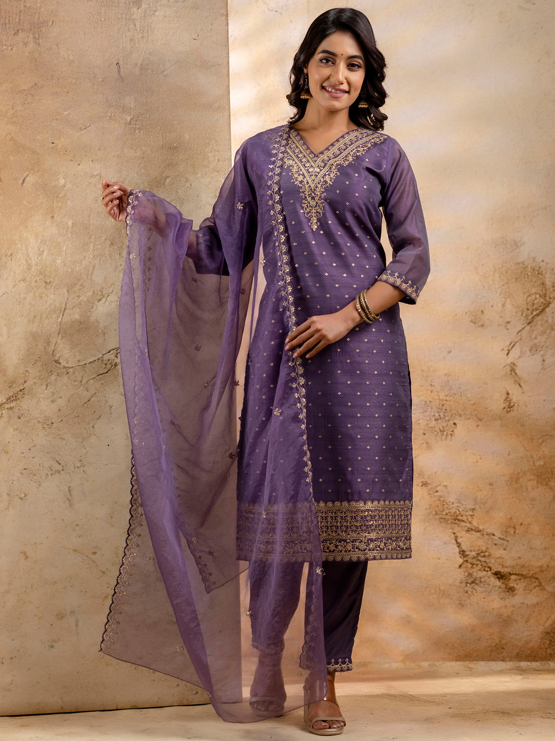Dhiyona VV Women's Kurta and Pant Sets Chanderi Silk Blend