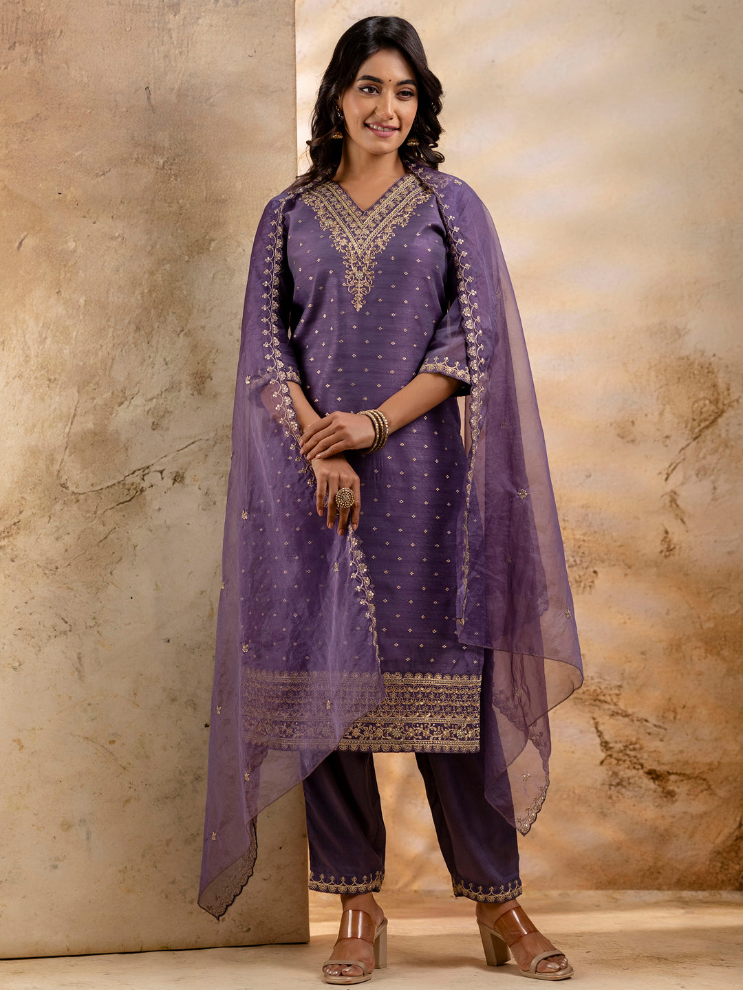 Dhiyona VV Women's Kurta and Pant Sets Chanderi Silk Blend