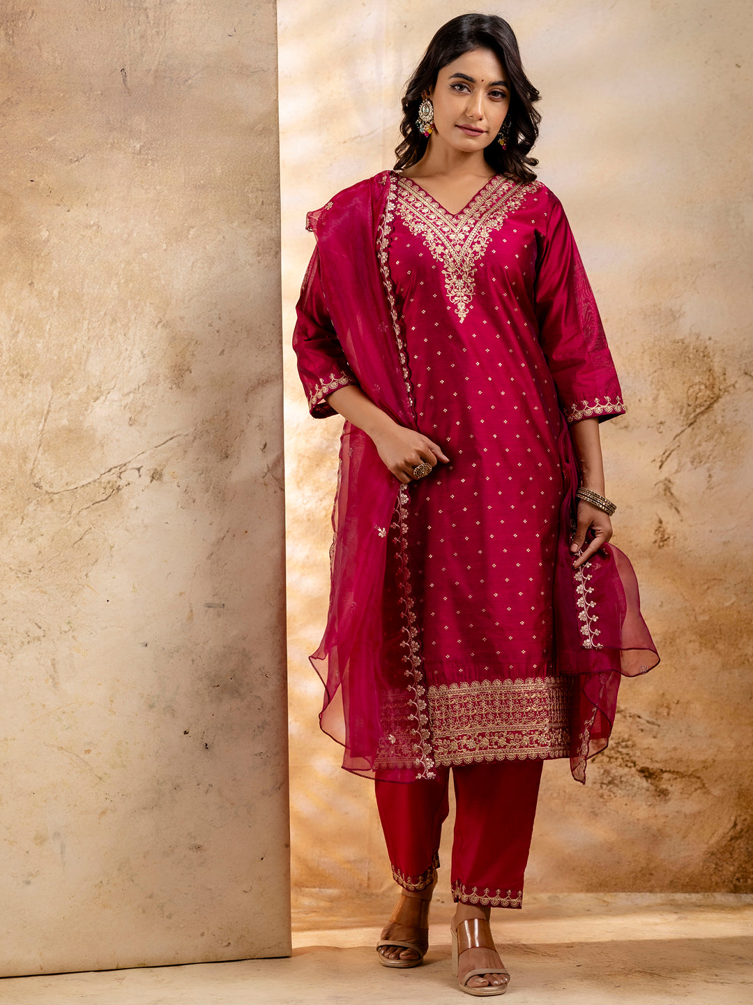 Dhiyona VV Women's Kurta and Pant Sets Chanderi Silk Blend
