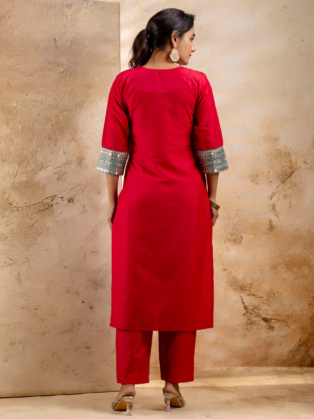 Dhiyona VV Women's Embroidered Viscose Rayon Calf Length Straight Kurta Trouser with Dupatta Set