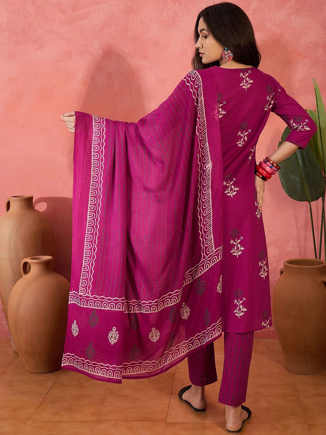 Dhiyona SN Women's Floral Printed Pure Cotton Kurta & Trousers With Dupatta
