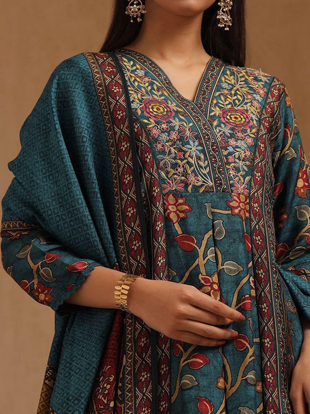 Dhiyona SO Women's Women Ethnic Motifs Printed Kurta with Palazzos & Dupatta