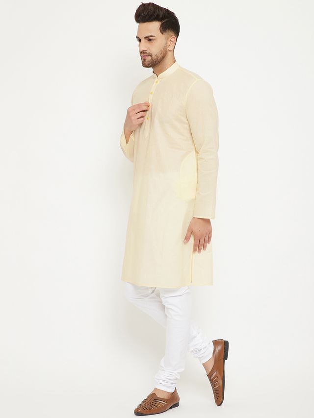 Men's Cream Cotton Straight Kurta Pyjama Set