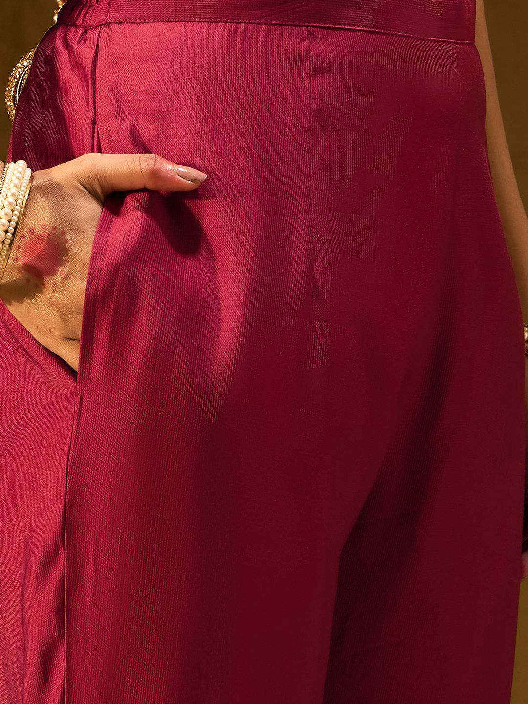 Dhiyona IE Ethnic Motifs Yoke Design Thread Work Liva Straight Kurta With Trousers & Dupatta