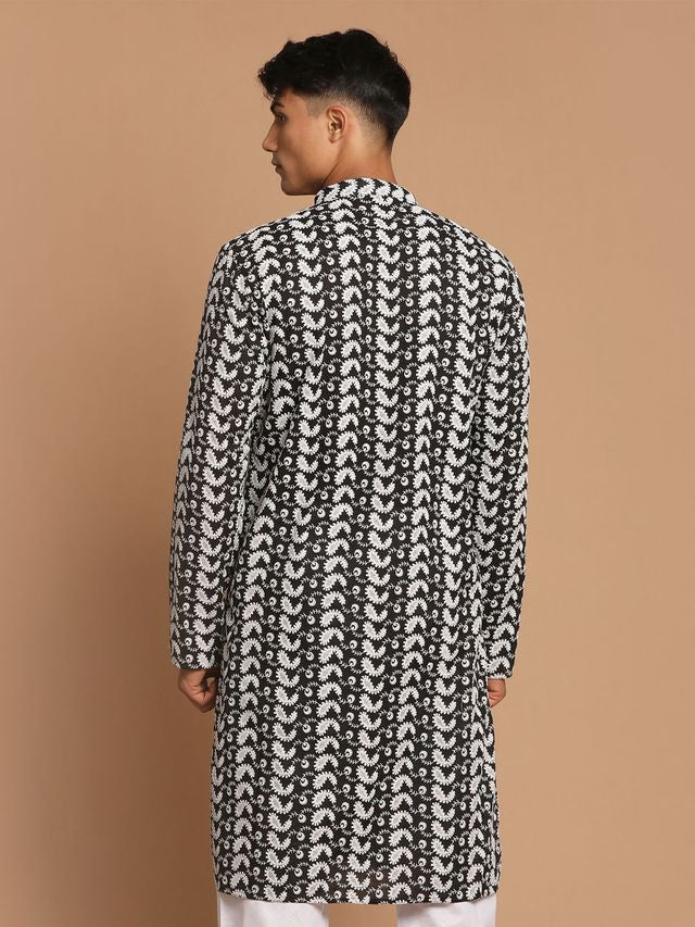 Men's Black Pure Cotton Straight Kurta