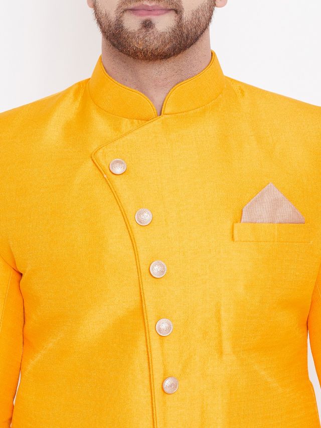 Men's Mustard Silk Blend Straight Sherwani Set