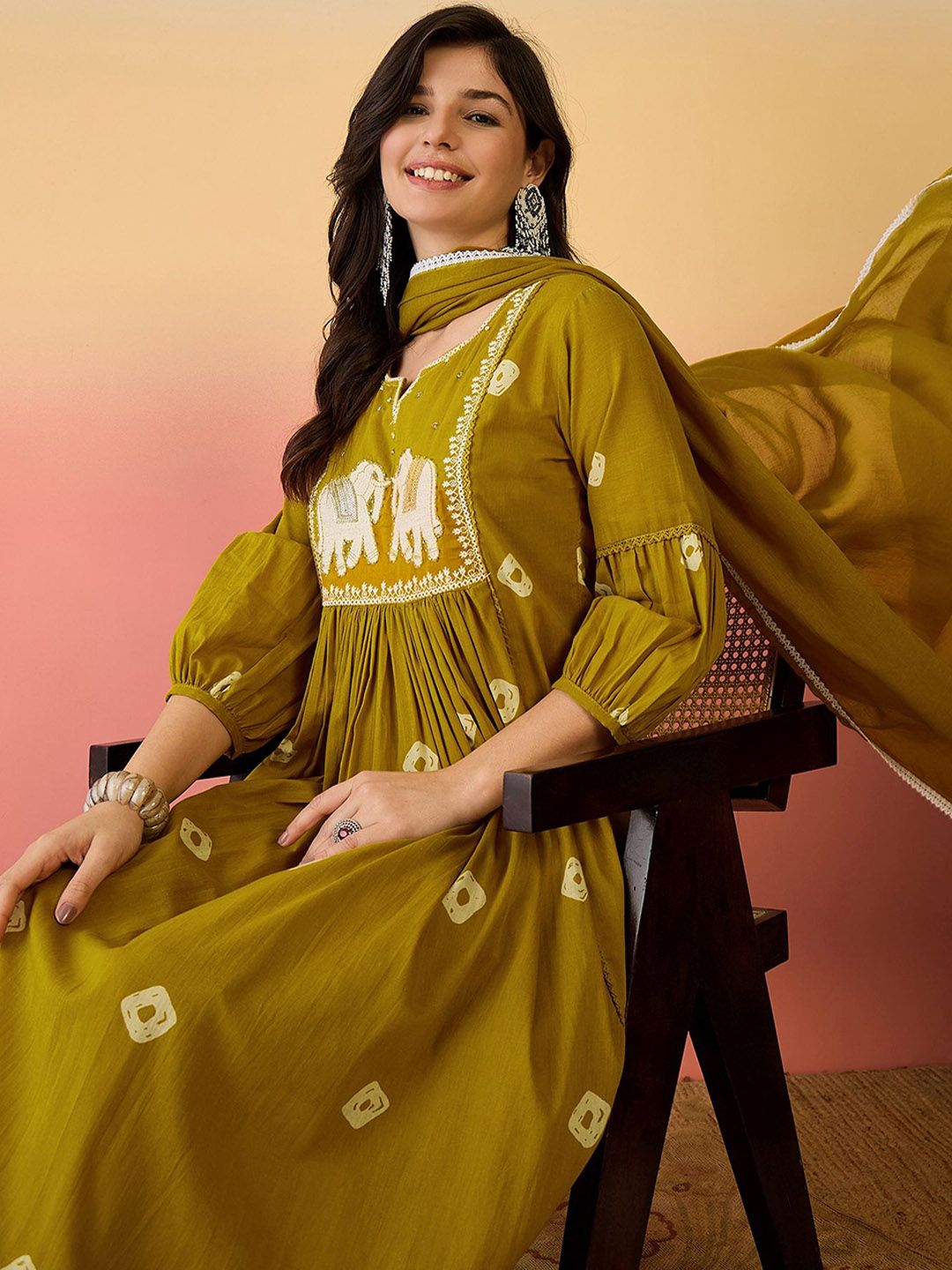 Dhiyona SN Women's Ethnic Motifs Embroidered Sequinned Pure Cotton Kurta And Trouser With Dupatta