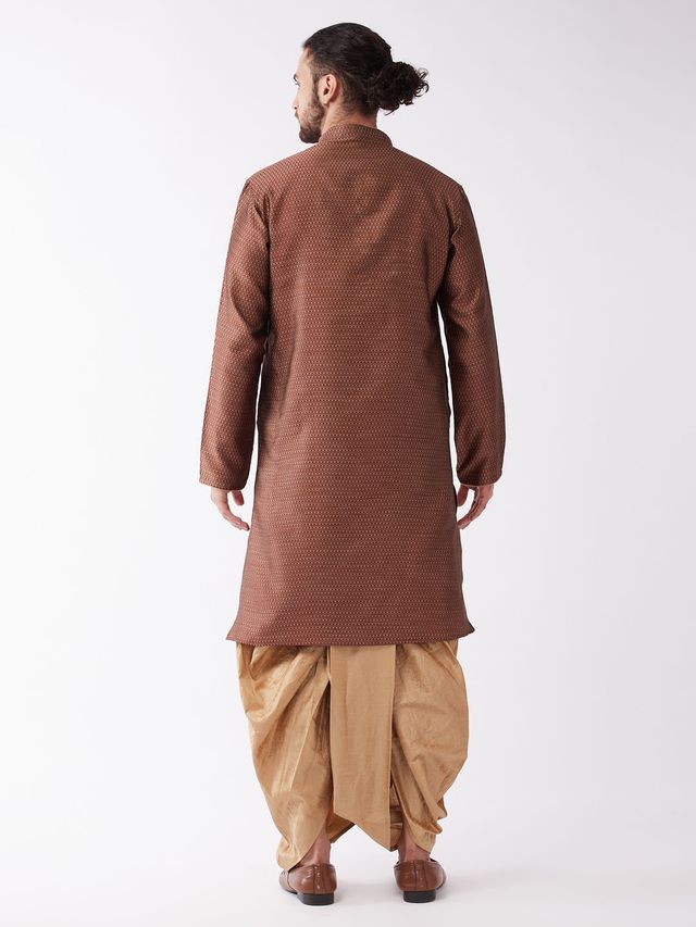 Men's Maroon Silk Blend Straight Kurta and Dhoti Set