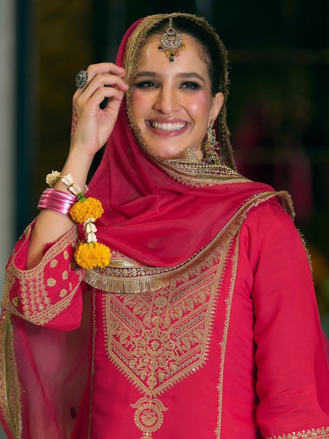 Women Ethnic Motifs Embroidered V-Neck A-Line Kurta with Trousers & Dupatta