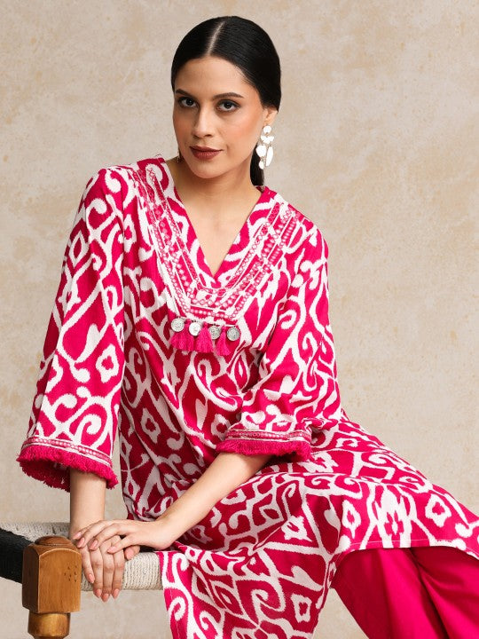 Women's Floral Printed Regular Pure Cotton Kurta with Trousers