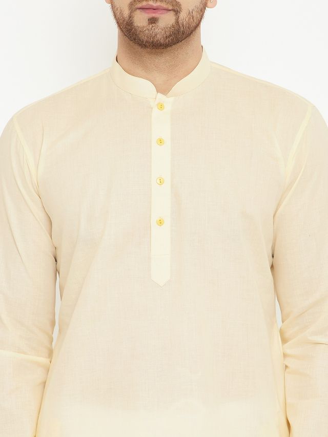 Men's Cream Cotton Straight Kurta Pyjama Set