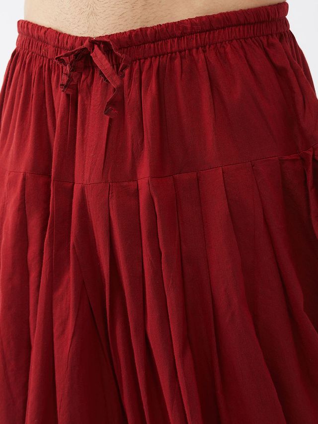Men's Maroon Silk Blend Straight Jacket Kurta and Dhoti Set