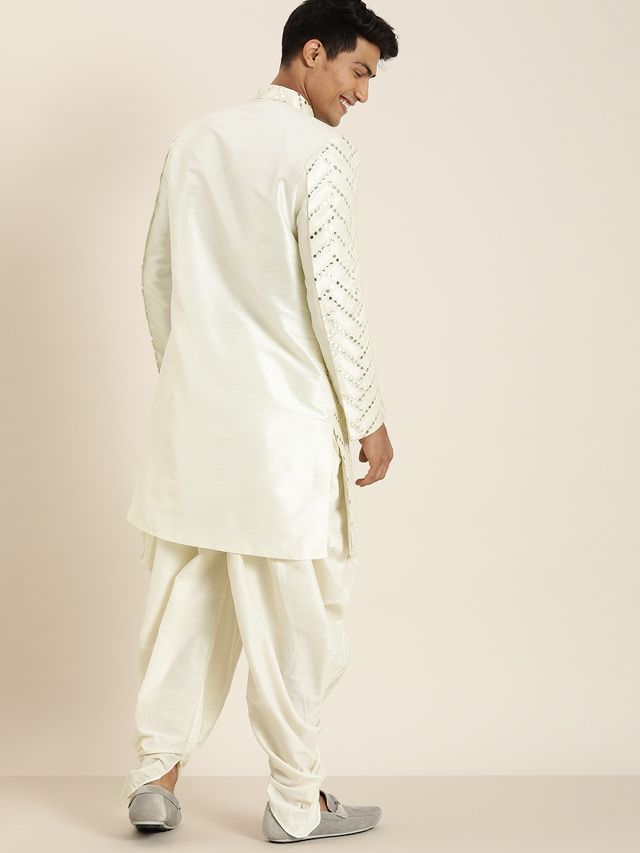 Men's Cream Silk Blend Straight Sherwani Set