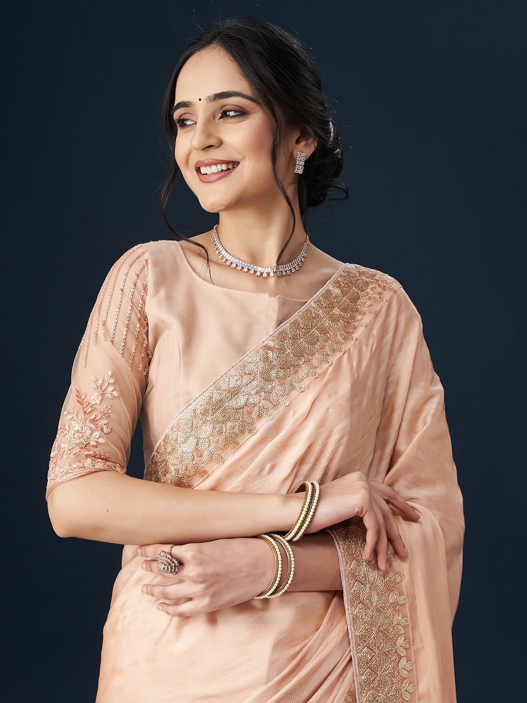 Dhiyona KS Women's Embellished Satin Sarees