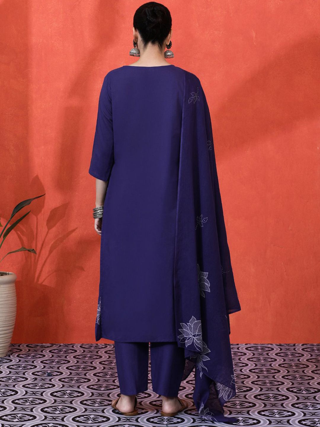 Dhiyona SN Women's Floral Printed Pure Cotton A-Line Kurta And Trousers With Dupatta
