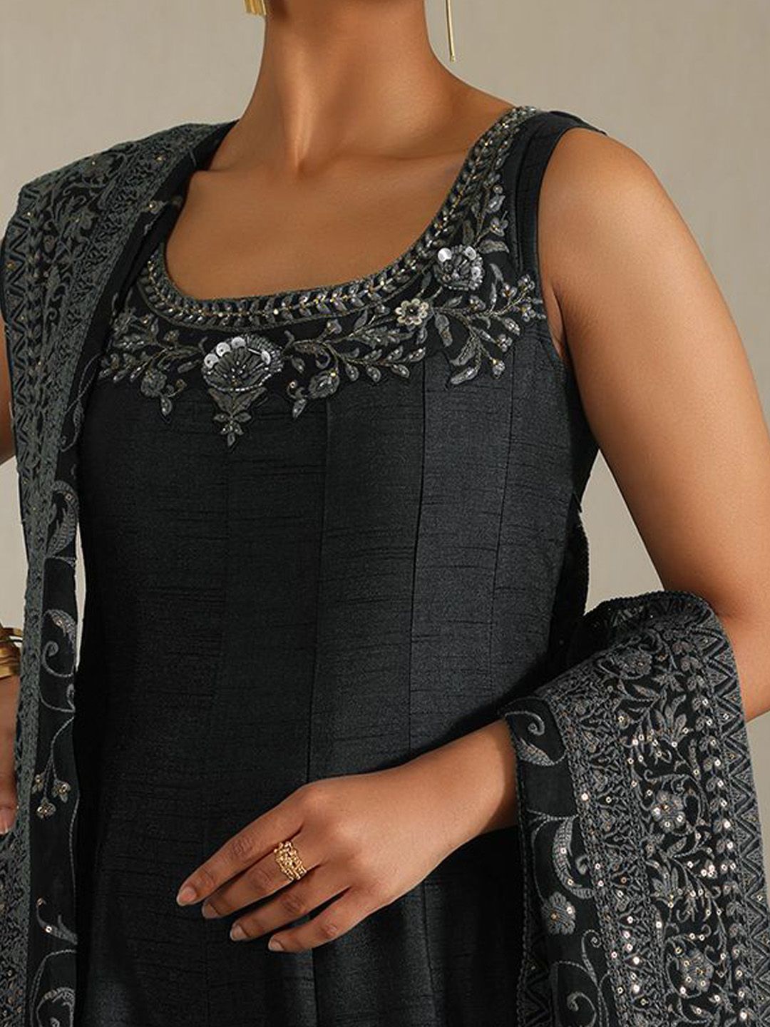 Dhiyona SO Women's Women Printed Beads and Stones Dupion Silk Kurta With Dupatta